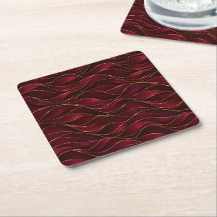 Porta-copo De Papel Quadrado Elegantes Ondas de Mármore Vermelho Borgonha com A