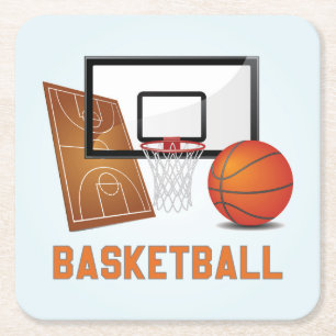 Porta-copo De Papel Quadrado Elementos desportivos de basquetebol legal e color