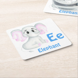 Porta-copo De Papel Quadrado Elephant personalize ABC: Carta E - Adicione seu n