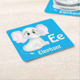 Porta-copo De Papel Quadrado Elephant personalize ABC: Carta E - Adicione seu n