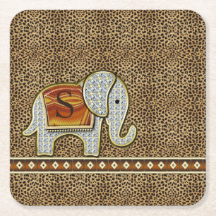 Porta-copo De Papel Quadrado Elephant Walk Monograma Cheetah ID390
