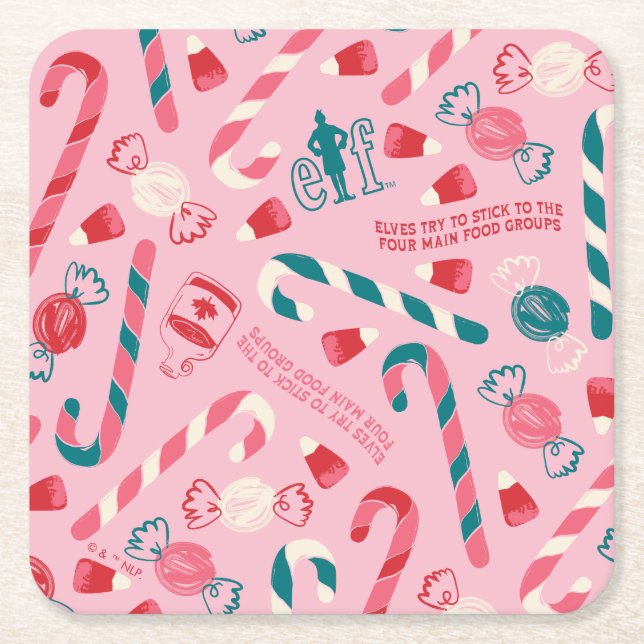 Porta-copo De Papel Quadrado Elf Holiday Candy Pattern (Frente)