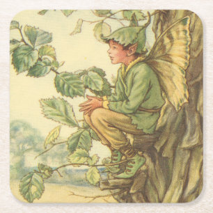 Porta-copo De Papel Quadrado Elm Fairy alada em árvore