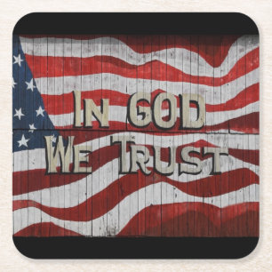 Porta-copo De Papel Quadrado Em Deus, Confiamos na bandeira Conselho Americana