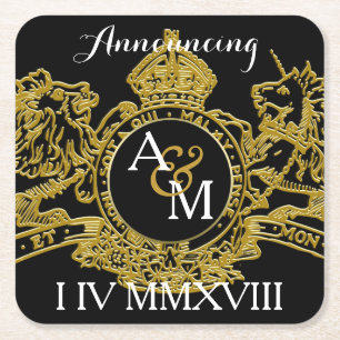 Porta-copo De Papel Quadrado Emblem Regual de Leão Dourado Preto Unicórnio Salv