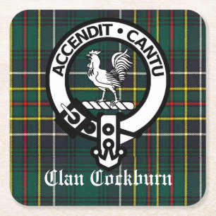 Porta-copo De Papel Quadrado Emblema da Crista do Clã Cockburn e Tartan