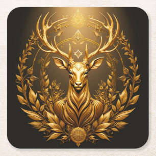 Porta-copo De Papel Quadrado Emblema de Veado Dourado