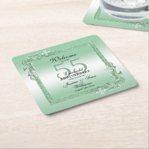 Porta-copo De Papel Quadrado Emerald Gem & Glitter 55th Wedding 