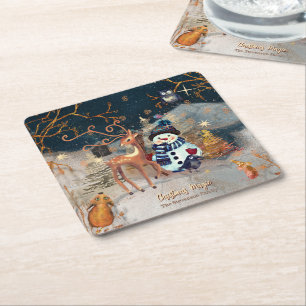 Porta-copo De Papel Quadrado Encantada Winter Wonderland Snowmand & Deer