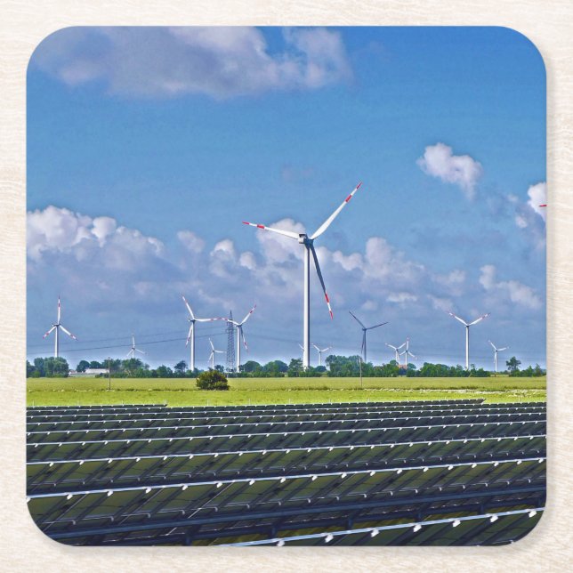 Porta-copo De Papel Quadrado Energia do alternativo - Solar e Vento (Frente)