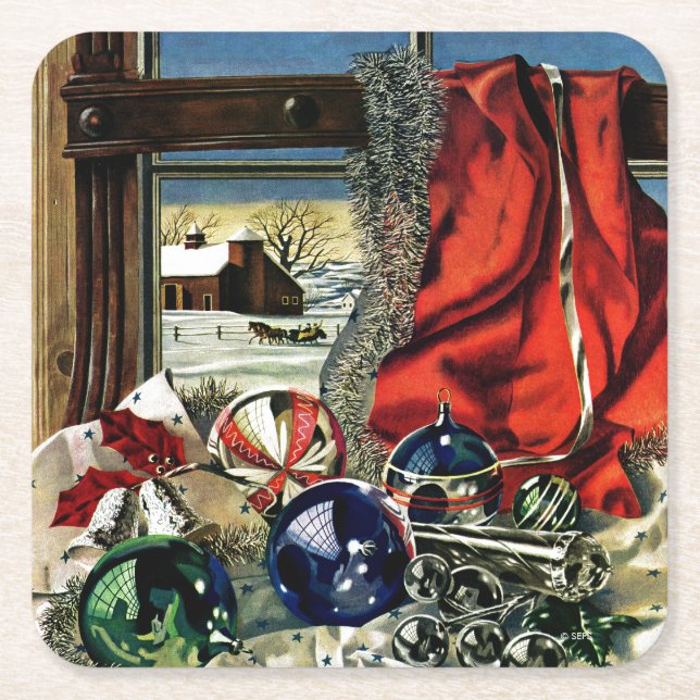 Porta-copo De Papel Quadrado Enfeites de natal (Frente)