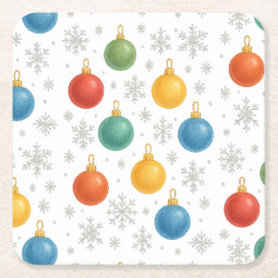 Porta-copo De Papel Quadrado Enfeites de natal de Aquarela e Flocos de Neve -