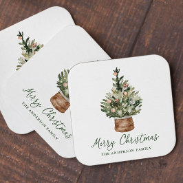 Porta-copo De Papel Quadrado Enfeites Rústicos de Natal Árvore de Natal Neutro