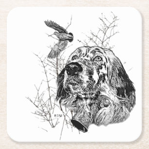 Porta-copo De Papel Quadrado English Setter, Woodcock caçando