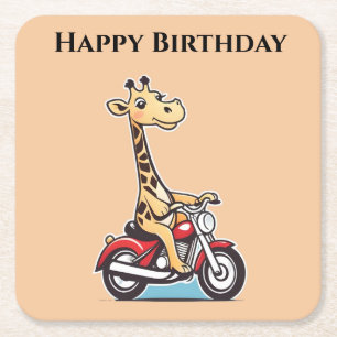 Porta-copo De Papel Quadrado Engraçado Cartoon Giraffe Dirigindo Uma Moto,