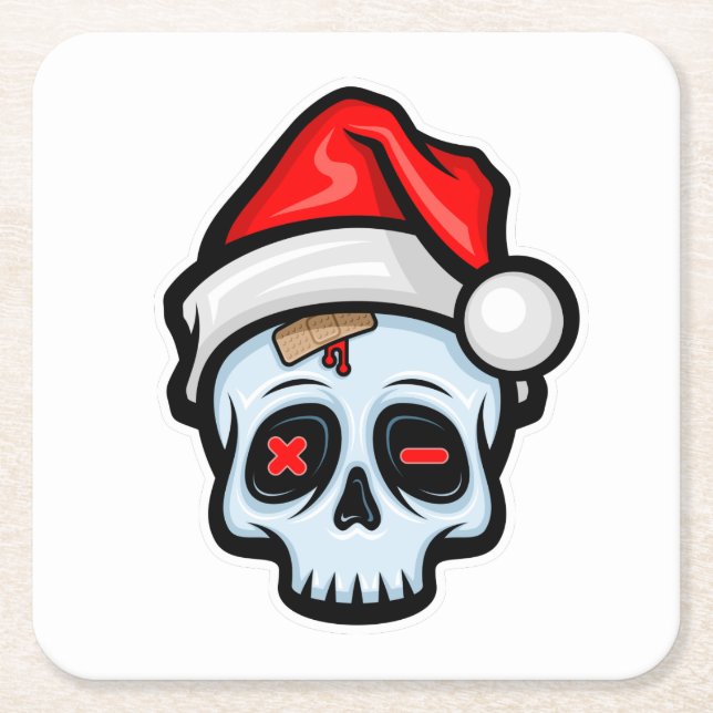 Porta-copo De Papel Quadrado Engraçado Caveira de Natal, Estilo de Cartoon (Frente)