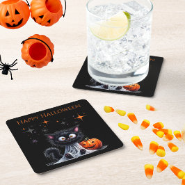 Porta-copo De Papel Quadrado Engraçado Fantasma Ghost Kitten Halloween Trick ou