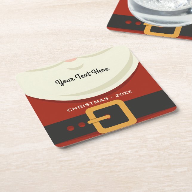 Porta-copo De Papel Quadrado Engraçado Feliz Natal Papai Noel Personalizado (Inclinado)