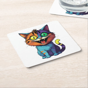 Porta-copo De Papel Quadrado Engraçado - Gato Sorriso -