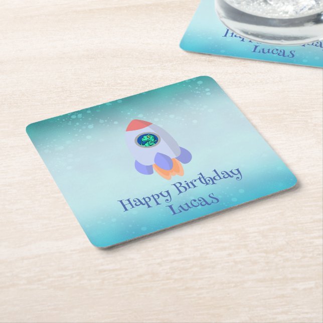 Porta-copo De Papel Quadrado Engraçado T-rex dinossauro estudante de foguetes B (Inclinado)