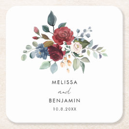 Porta-copo De Papel Quadrado Ensaio De Casamento De Script Elegante Floral Da B