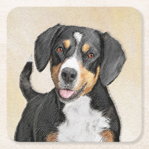 Porta-copo De Papel Quadrado Entlebucher Mountain Dog Painting - Arte Original