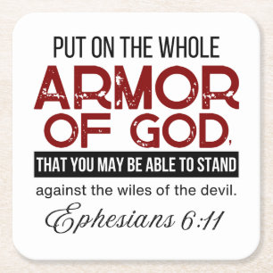 Porta-copo De Papel Quadrado Ephesianos 6:11 Colocados na Armadura Inteira de D