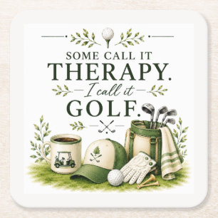 Porta-copo De Papel Quadrado Equipamento de golfe com texto em verde
