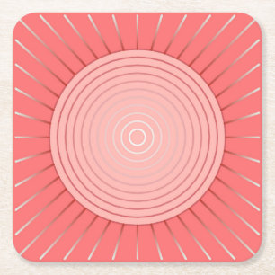 Porta-copo De Papel Quadrado Erupção Solar Geométrica Moderna - Rosa Coral Escu