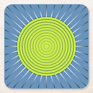 Porta-copo De Papel Quadrado Erupção Solar Geométrica Moderna - Verde Lima e Az
