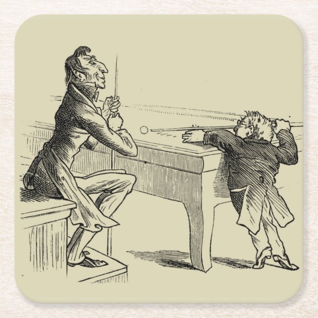 Porta-copo De Papel Quadrado Esboço do Lápis de Dois Homens Jogando Piscina (Frente)