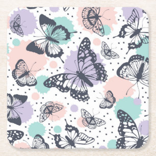 Porta-copo De Papel Quadrado Esboços coloridos de borboletas de Pastel