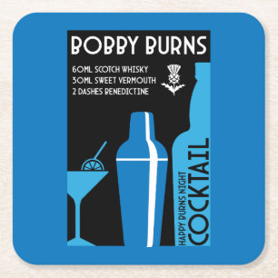 Porta-copo De Papel Quadrado Escocês Bobby Burns Whiskey Cocktail