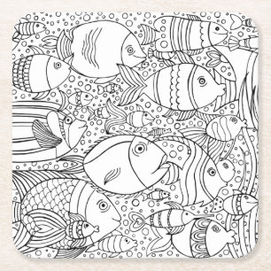 Porta-copo De Papel Quadrado Escola inspirada dos peixes