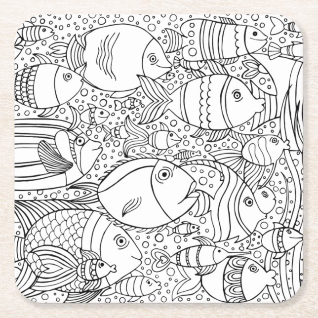 Porta-copo De Papel Quadrado Escola inspirada dos peixes (Frente)