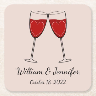 Porta-copo De Papel Quadrado Escolha seu próprio vinho colorido Vidro e Coração