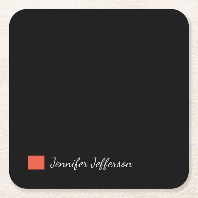 Porta-copo De Papel Quadrado Escrita manual moderna elegante, preto (Frente)