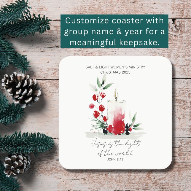 Porta-copo De Papel Quadrado Escrito Sagrado de Natal Cristão Evento Customizad (Meaningful décor for tables and takeaways. Jesus is the light of the world John 8:12.)