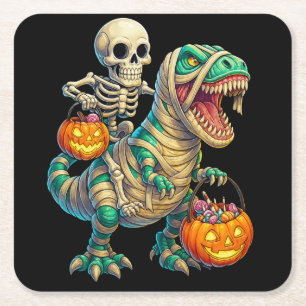Porta-copo De Papel Quadrado Esqueleto Whimsso Andando Múmia T-Rex Halloween