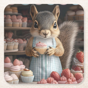 Porta-copo De Papel Quadrado Esquilo Baking com Cupcake