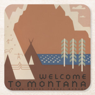Porta-copo De Papel Quadrado Estado de Montana: Tribos Indígenas, Montanhas, Pr