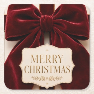 Porta-copo De Papel Quadrado Estilo de Natal com Laço de Veludo Elegante Person