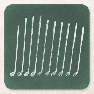Porta-copo De Papel Quadrado Estilo Verde Vintage de Golf Clubs Antique Golfing