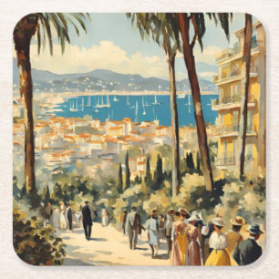 Porta-copo De Papel Quadrado Estilo Vintage Cannes French Viagem Watercolor