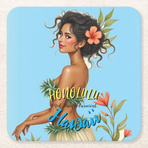 Porta-copo De Papel Quadrado Estilo Vintage Viagem Honolulu Hula Girl Havaiana