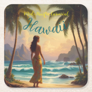 Porta-copo De Papel Quadrado Estilo Vintage Viagem Honolulu Hula Girl Havaiana