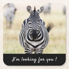 Porta-copo De Papel Quadrado Estou à tua procura, Zebra, com uma mensagem.