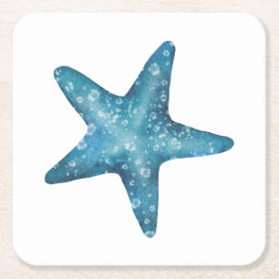 Porta-copo De Papel Quadrado Estrela-do-mar Azul Aquarela Náutica