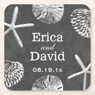 Porta-copo De Papel Quadrado Estrela do mar do casamento de praia & quadro dos