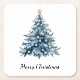 Porta-copo De Papel Quadrado Estrela Dourada da Árvore de Natal Azul